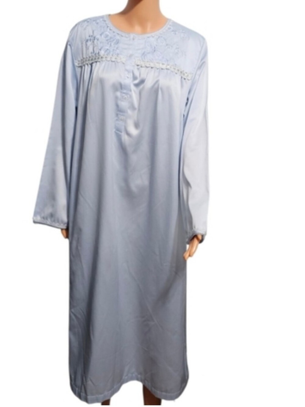 Charter Club Intimates Blue Long Sleeve Embroidered Coquette Nightgown Sz L